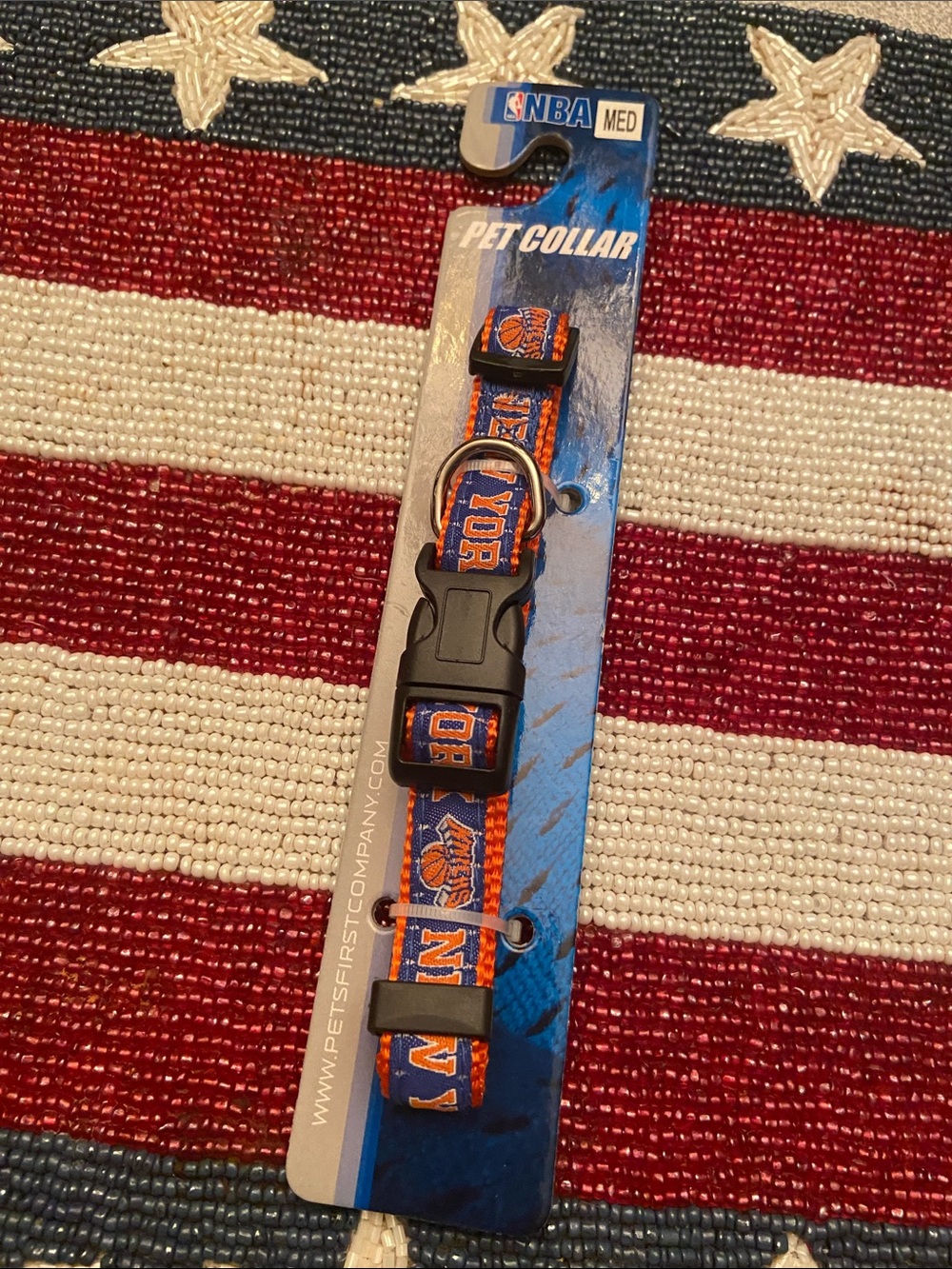 NBA New York Knicks Orange and Blue Pet Collar with Black Buckle